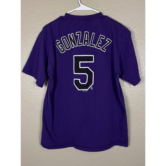 Colorado Rockies Carlos Gonzalez #5 Purple‎ Majestic MLB T-Shirt Men's Large - Picture 2 of 4